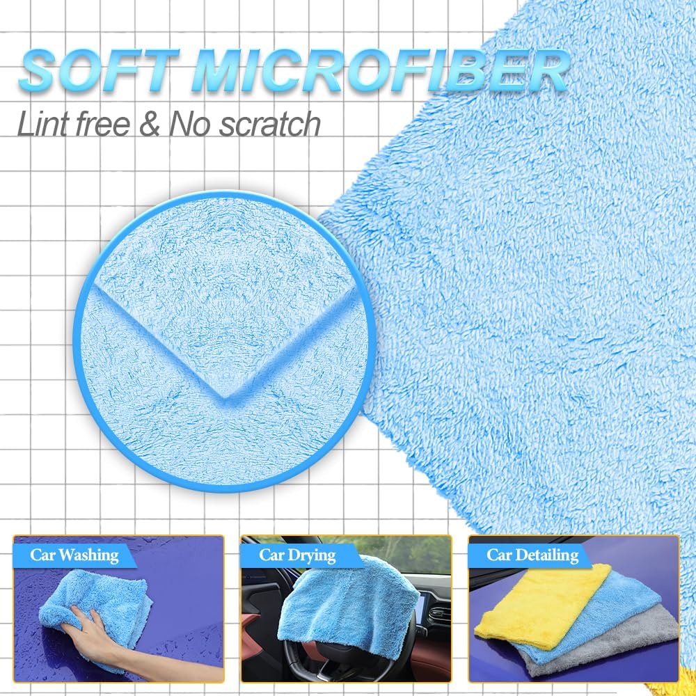 Car Wash Towels,Upgraded 450gsm Ultra-Thick,Micro Fiber Towels for Car and Home Polishing Washing & Detailing,Car Cleaning Interior Microfiber Rags 16"x16"|Blue 6-Pack