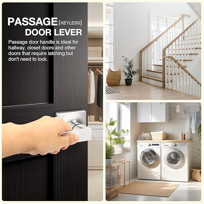 GOBEKOR Brushed Nickel Door Handles Interior Passage Door Levers for Closet Hallway Keyless Square Door Handle Lever 10 Pack