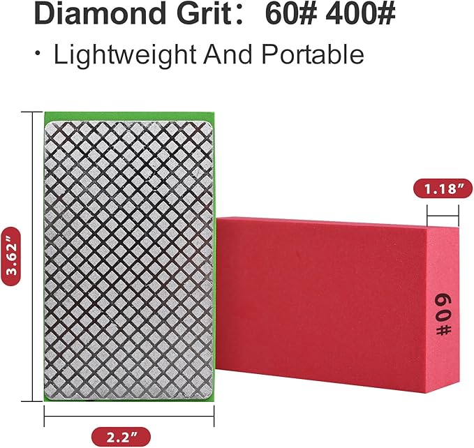 2pcs Diamond Hand Polishing Pads for Ceramic Tile Glass Grinding,Sanding Blocks Polishing 60#,400#