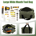 Small Tool Bag,Close Top Wide Mouth Tool Organizer Bag,Large Capacity Tool Bags for Men,Canvas Tool Storage Bag for Storage Handbag for Screwdrivers,Wrench,Pliers Hand Tools (Army Green, 20 Inch)