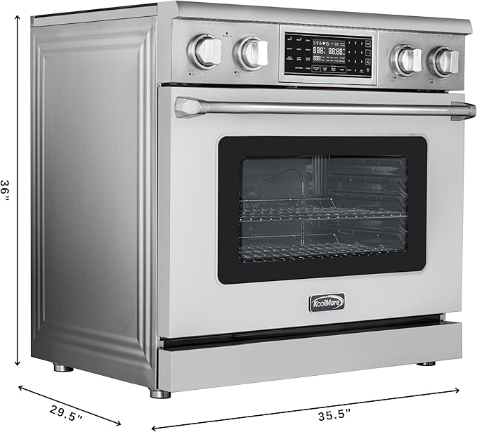 KoolMore KM-TPR-36SS 36 in. Electric Professional Range with Tilt Panel and Digital Controls, Self-Cleaning, 16300W of Power, 240V in Stainless-Steel