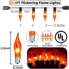 27.8Ft Fall Decor Flickering Flame String Lights Orange Halloween Lights with 25+2 Pack C7 Orange Flame Light Bulbs, Flame String Lights for Fall Halloween Decorations for Home Mantel Party Garden