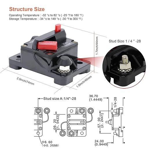 ERAYCO 40 Amp Circuit Breaker with Manual Reset Waterproof Inline Fuse Inverter for Marine Trolling Motors Boat ATV Manual Power 12V-42VDC (40A)