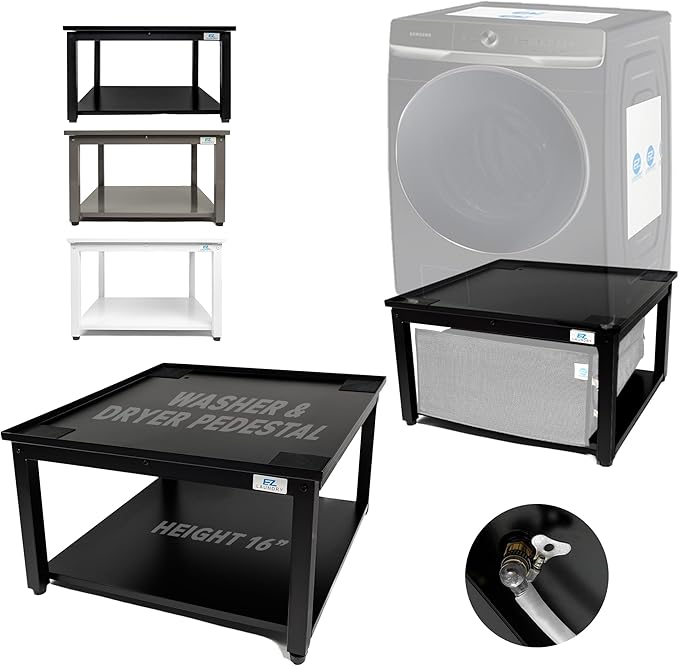 Washer and Dryer Pedestals - 29" W, 16" H, Black Steel Universal Fit with Major Brands, Leak-Proof Laundry Pedestal with Drain Pan & Hose, Washer and Dryer Stand for Back Pain Relief, 800 lbs Capacity