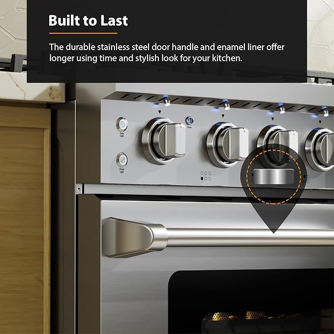 Empava 36 Inch Gas Range with 6.0 Cu. Ft. True Convection, 18,000 BTU Power Searing, 6 Sealed Burners, Convertible NG/LP, Stainless Steel Stove with Oven, CSA Certified