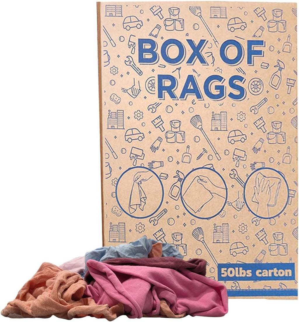 Premium Color Knit Cleaning Rags (50 lbs. Box) – Shop Rags Bulk for Workshops, Mechanics, Painters, and Home Use, Multipurpose Cotton T-Shirt Rags