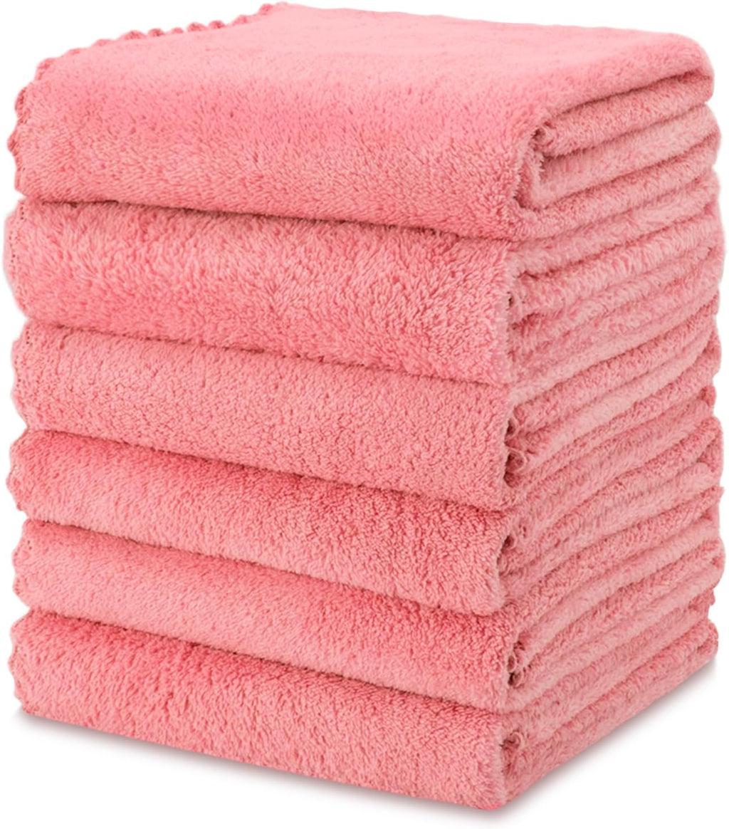kimteny Kitchen Cloth Dish Towels, 13x28 Inches Premium Dishcloths, Super Absorbent Coral Velvet Microfiber Cleaning Cloths, Fast Drying Rags for Washing Dishes (13x28-6 Pack, Pink)