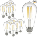 Kawaya E26 LED Edison Bulbs: 12-Pack 8W Equivalent 80W Dimmable LED Bulbs - Vintage ST58 5000k Daylight White - 800 Lumens High Brightness Bulbs with 90+ CRI - Clear Glass