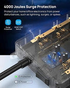 TROND Surge Protector Power Strip 15 ft, Flat Plug Extension Cord with 32W USB C & QC 3.0 Charger, 4000 Joules, ETL Listed, 13 Wide Spaced Outlets, Heavy Duty, Wall Mount for Home Office, Black