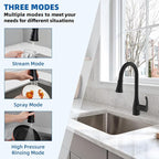 Hibbent Pull Down Spray Head for Kitchen Faucet, 3-Function Spray Nozzle with 15 Adapters, Straight Sink Faucet Head Replacement Compatible with Moen, Delta, Kohler, American Standard, Matte Black