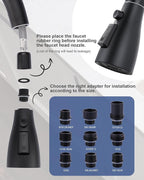 Metal Kitchen Faucet Head Replacement: 3-Function Pull Down Spray Nozzle with 9 Adapters, Sink Sprayer Replacement Compatible with Moen, Delta, American Standard Faucets, Matte Black