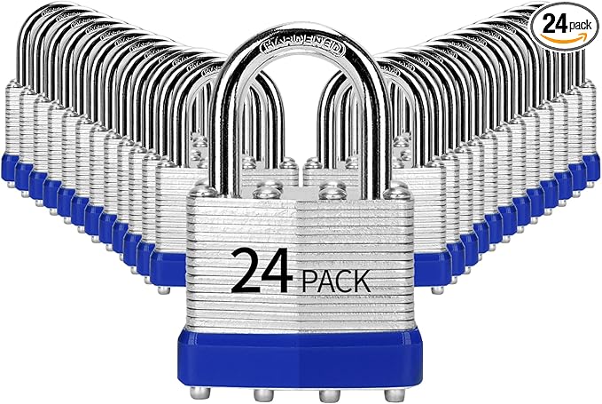 Padlocks Keyed Alike, Pack of 24, Laminated Steel Keyed Lock (1-9/16", 40mm), Padlocks with Same Key, Normal Shackle, for Toolbox, Locker & StorageUnit or More