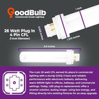 GoodBulb 26 Watt CFL Light Bulbs 4 Pin G24Q-3 Base 6500K Full Spectrum 26W High Output 1800 Lumens Double Tube Compact Fluorescent Light Bulbs Plug-in 10 Pack