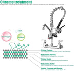 Commercial Faucet with Sprayer 21" Height 8" Center Wall Mount Kitchen Sink Faucet Brass Constructed Polished Chrome Pre-Rinse Device with Spring and 8" Add-on Spout