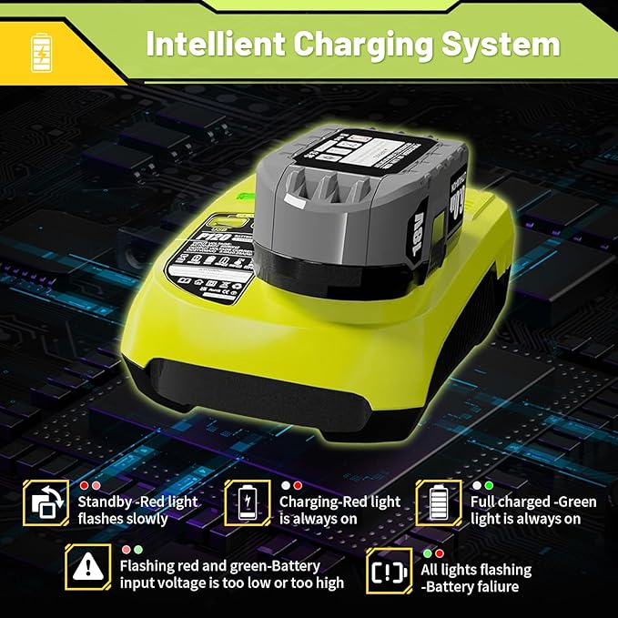 Upgraded 3.8Ah P102 Replacement for Ryobi 18V Battery and Charger Combo Lithium ion Compatible with Ryobi 18V ONE + Battery P108 P103 P104 P105 P107 P109 P122 Cordless Power Tools & Charger P117 P118