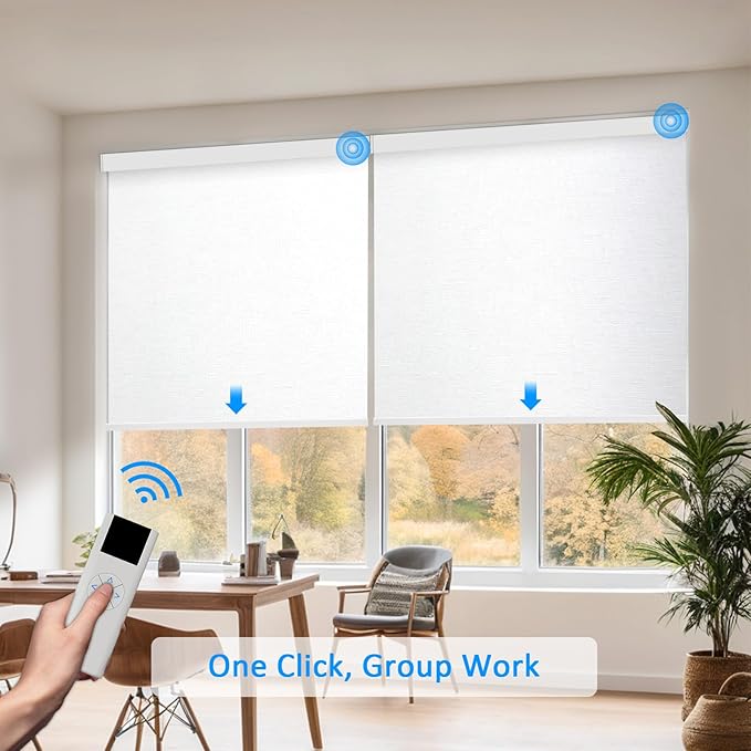 Motorized Blinds with Remote Cordless Automatic Motorized Shades Custom Blinds for Windows Smart Curtains Compatible with Alexa Google Home(Blackout Jacquard White,W30 x H72in)