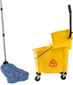 Matthew Cleaning 38 Quart Commercial Mop Bucket INCL.Wet String Mop with Side Press Wringer On Wheels,Heavy Duty Tandem Portable Floor Cleaning Wavebrake,Ideal for Household,Industrial,Restaurant