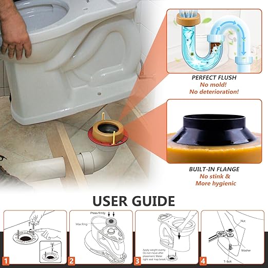 Extra Thick Toilet Wax Ring Kit with Flange and Bolts for Floor Outlet Toilets New Install or Re-seat, Fits 3-inch or 4-inch Waste Lines