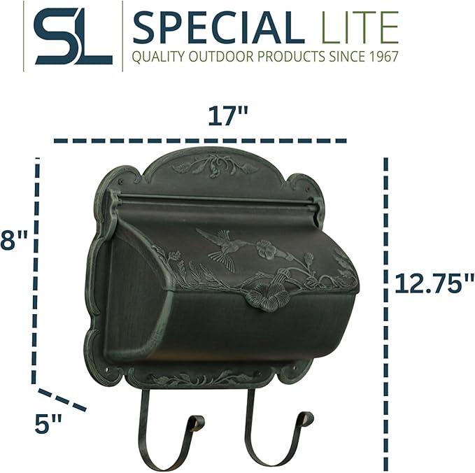 Special Lite Hummingbird Horizontal Wall Mount Mailbox - Verde Green Aluminum Mailbox for Wall Mount - SHB-1004-VG