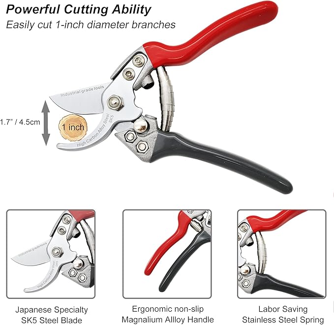TONMA Pruning Shears [Made in Japan] Professional 7.5 Inch Premium Plant Garden Scissors Secateurs with Ergonomic Handle, Bypass Hand Pruners Branch Gardening Clippers for Plants