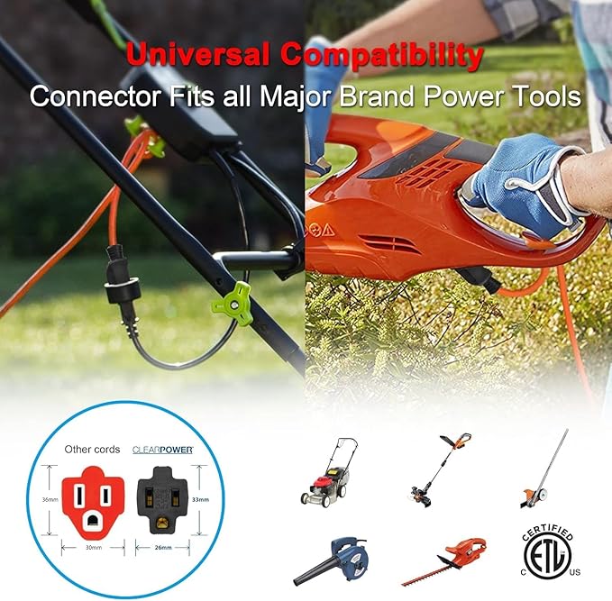 Clear Power 16 Gauge 3Prong Cords (16/3-3PRONG Grounded Plug, Orange, 50 ft)