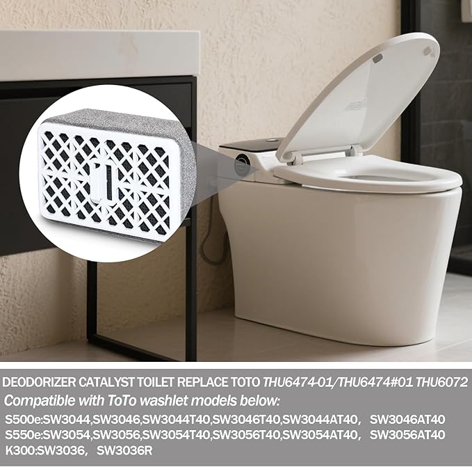 2-Pack THU6474 Deodorizer Cartridge for TOTO Washlet – Compatible with THU6474-01/THU6072, S500E/S550E/K300/C2/C5, SW3074/SW3054T40 – Activated Carbon Filter