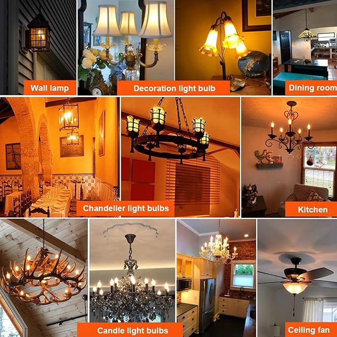 12-Pack Clear B10 CTC E12 Base Decorative Candle Light Bulbs, 60W, 480 Lumens, 2700K Warm White, Dimmable Incandescent Bulbs for Chandeliers and Wall Sconces