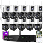 [2-in-1 CAM] XMARTO 16CH Security Camera System Outdoor Wireless, 10pcs 2-in-1 Cameras, 16CH 4K Long Range WiFi 6 Surveillance DVR NVR Kit, Pan Tilt Zoom 4MP QHD Home CCTV Camera Set w. 1TB Hard Disk