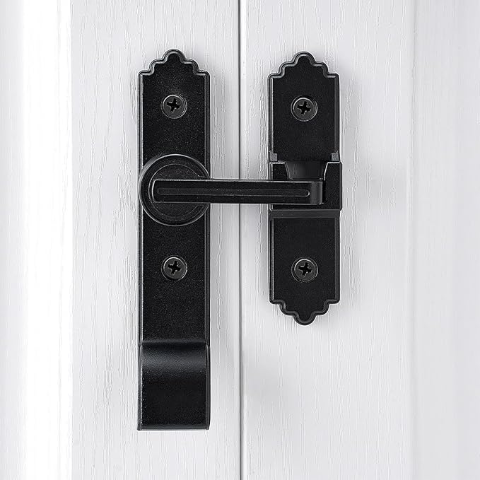 2 Packs 180 Degree Black Barn Door Lock, Flip Gate Latch with Handle, Heavy Sliding Door Latches, Door Security Sliding Latch Lock for Cabinets, Bathroom, Garden, Window, Garage
