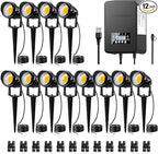 SUNVIE 12 Pack Low Voltage Landscape Lights with 300W Transformer 12-24V LED Landscape Lighting Kit 3000K Waterproof Aluminum Landscape Spotlights with Wire Connectors for House Yard Tree Garden