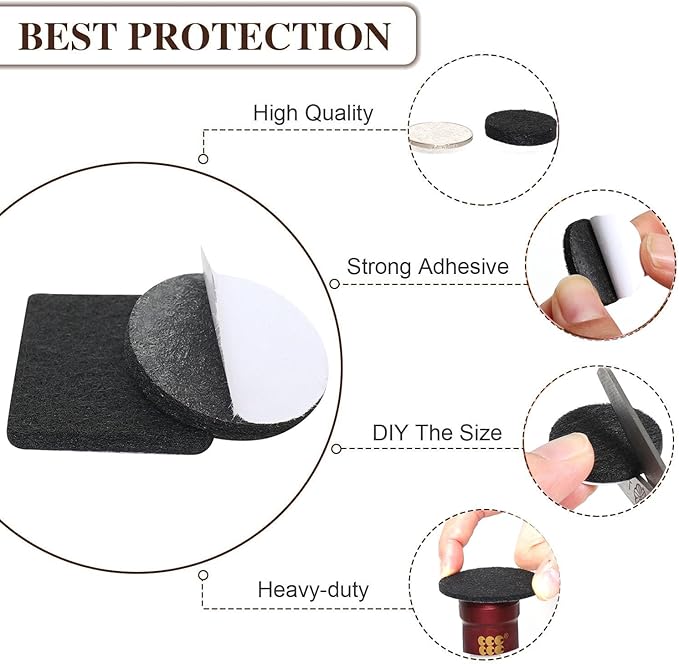 Yelanon Felt Furniture Pads for Hardwood Floors -24 Pcs 2.5" Premium Felt Pads for Chair Legs, Floor Protectors for Furniture Black