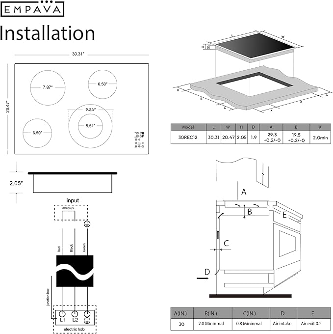 Empava 30 Inch Electric Ceramic Cooktop 4 Radiant Burners with Dual Zone, Touch Controls, Timer, Stop & Go Pause, Child Lock, ETL Certified, Built-in Smooth Glass