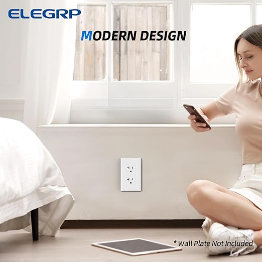 ELEGRP Glossy White Decorator Electrical Wall Outlet Receptacle, 20A 125V Standard Outlets, 2 Pole 3 Wire, Non-Tamper Resistant, NEMA 5-20R, Self-Grounding Wall Outlet, UL Listed, 5 Pack