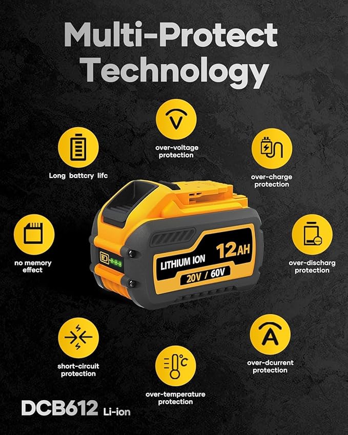 60V Battery 12ah Replacement for Dewalt Batteries 60 Volt DCB606 DCB609 DCB612 2 Pack, Compatible with Dewalt 20V 60V Cordless Power Tools