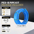 1/2 Inch-200 ft Foskan Blue PEX-B Pipe,Water Tubing with a Pipe Cutter,a Crimper Tool,a Canvas Bag,15 PCS Brass Crimp Fittings & 50 PCS Pex Clamps