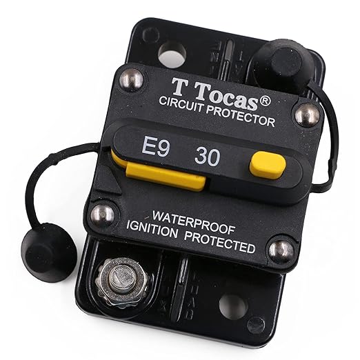 E9 30 Amp Circuit Breaker with Manual Reset | 12V - 72V DC | UL Certified Waterproof IP67 Protection Switchable 30A Surface Mount