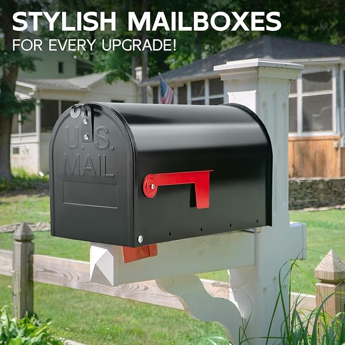 Mailboxes for Outside, Galvanized Steel Medium Black Metal Mailbox, 20 x 8.7 x 6.7 Inches