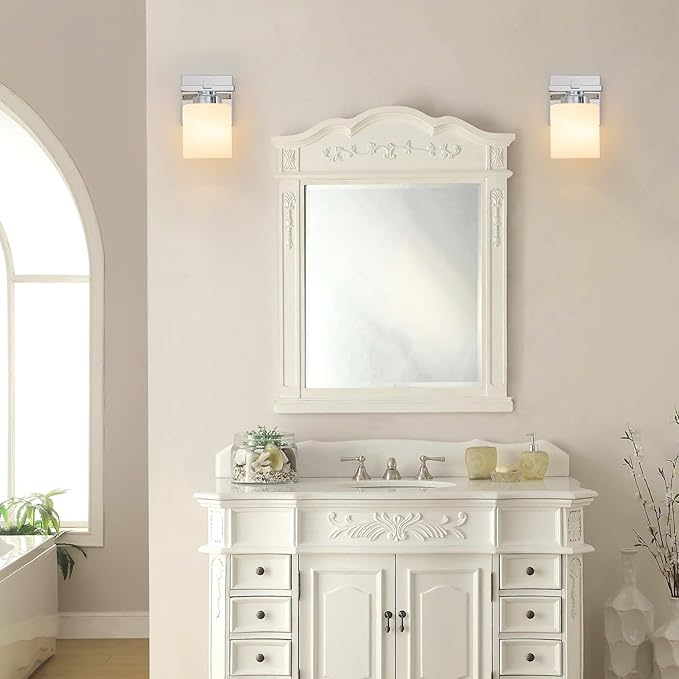 1 Light Modern Bathroom Light Fixtures Over Mirror, Chrome Vanity Lights for Bathroom Wall Sconces with Milky White Glass Shades, E26 Socket (Bulbs Not Included)