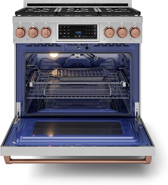 Gordon Ramsay by THOR Kitchen 36 Inch Professional Liquid Propane Range with Tilt Panel Touch Control in Stainless Steel/Rose Gold