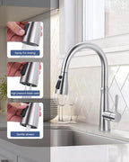 Metal Kitchen Faucet Head Replacement: 3-Function Pull Down Spray Nozzle with 9 Adapters, Sink Sprayer Replacement Compatible with Moen, Delta, American Standard Faucets, Brushed Nickel