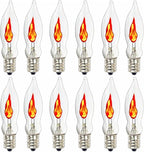 SUNSGNE Christmas Flicker Flame Light Bulbs, Crystal Clear Flame Tip Candelabra Bulbs, C18 Flickering Replacement Bulbs Dances with Orange Flame, 1 Watt, 120 Volt, E12 Candelabra Base, 12 Pack