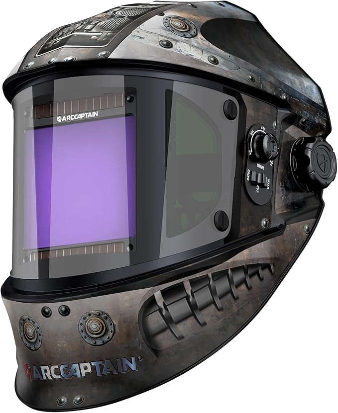 ARCCAPTAIN Auto Darkening Welding Helmet with Side View, 180° Panoramic View, 1/1/1/1 True Color Large Viewing Welding Hood with 4 Arc Sensor Solar Powered, Wide Shade 4/5-9/9-13 for TIG MIG ARC CUT