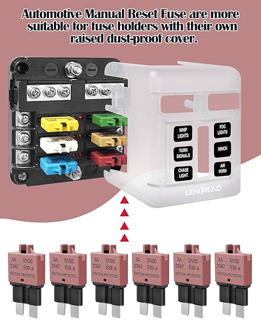 Resettable Standard Blade Fuse 3A ATC Automotive Fuse ATO Manual Reset Fuses Manual-Reset Blade Circuit Breaker for Boat Truck SUV Car Motorcycle 32VDC Fuses Assortment Kit