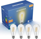 Jensense Edison LED Light Bulbs 8Watt Dimmable, 2700K Warm White, E26 Base, 60W Equivalent, Vintage Style, 800lm, CRI 90, Clear Glass, 12 Pack