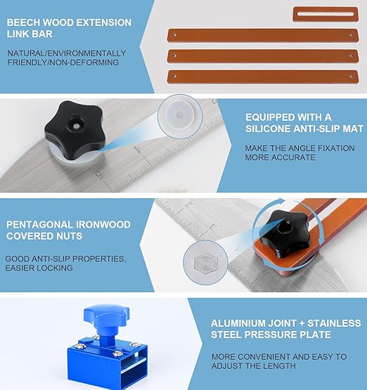 Stair Tread Template Tool - Stair Tread Gauge, Stair Tread Jig, Adjustable 7.67" to 49" in Length, Stair Tread Measuring Tool Suite for Stairs, Risers, Partitions, Shelf Scribe Layout