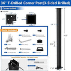36" T304 T-drilled Cable Railing Corner Post(Post 35"x2"x2"), Three Sides Wire Railing Post with Cable Grommets, Fixed Top Mount Stainless Steel Black Finish Deck Staircase Post