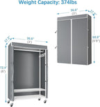 VIPEK R3C Portable Closet with Cover - Heavy Duty Freestanding Clothes Rack with Wheels & Hanging Rod & Side Hooks, 36.6" Lx17.3 Wx72.4 H, White Rack with Grey Upgraded Polyester Cover