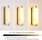 ZEROUNO Alabaster Wall Sconces, 14.2 inch Wall Sconce, Natural Marble Wall Sconces Wall Lighting Set of Two, Dimmable Light Fixtures for Bedroom Living Room Stairs Vanity Hallway Bedside