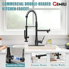 GIMILI Oil Rubbed Bronze Kitchen Faucet with Pull Down Sprayer Single Handle High Pressure Kitchen Sink Faucet Commercial Double-Headed Kitchen Faucets