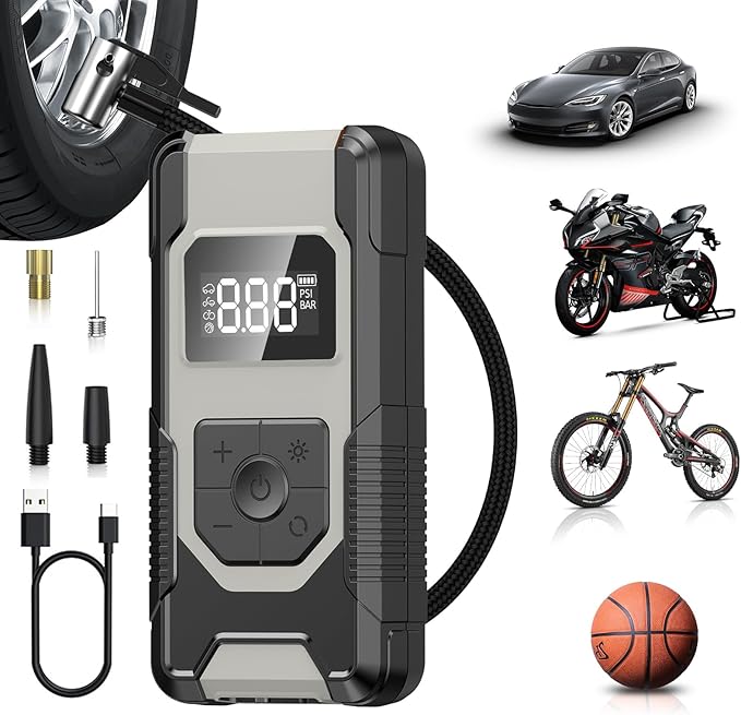 Portable Air Compressor Tire Inflator, 160PSI 4X Faster Air Pump with Digital Pressure Gauge & LED Display, Auto Shut-off Function for Car, Motorcycle, Truck, Bike, Ball